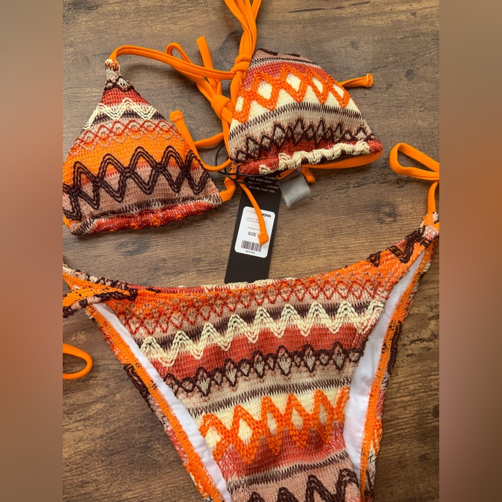 Colorful Patterned Crocheted 3 pc Swim Set - Picture 4 of 6